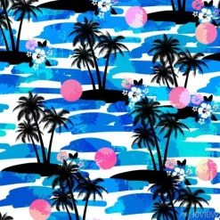 Tapeta: Hawajska koszula aloha jednolite tło z oceanu, hibiskus, palmy,