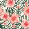 Tapeta: Hibiskus różowe liście palmowe ciemnozielony wzór
