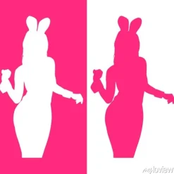 Tapeta: Icono plano sylwetka chica conejito rosa y blanco