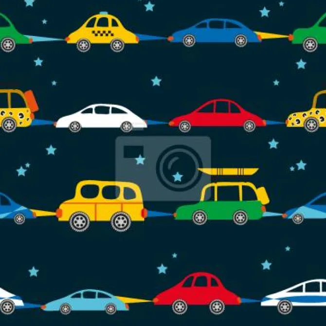 Tapeta: Ilustracja z kolorowymi autami na granatowym tle