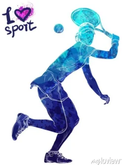 Tapeta: Jasna akwarela sylwetka tenisista. ilustracja wektora sportu.