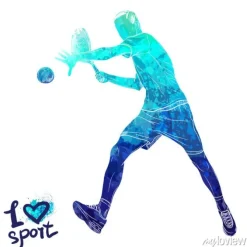 Tapeta: Jasna akwarela sylwetka tenisista. ilustracja wektora sportu.