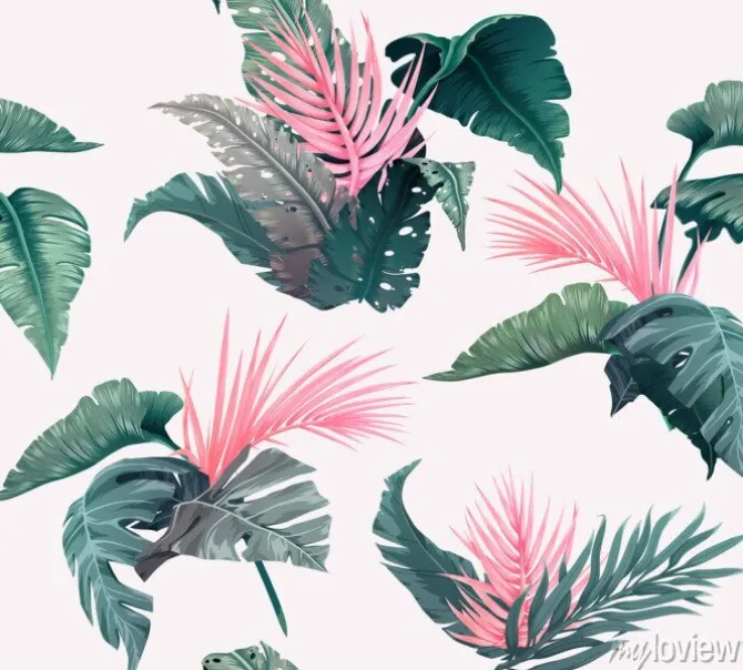 Tapeta: Jasny tropikalny wzór z roślinami dżungli. egzotyczne tło z liści