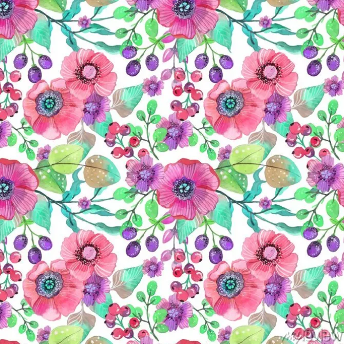 Tapeta: Jednolite tło naturalne z różowe kwiaty i jagody