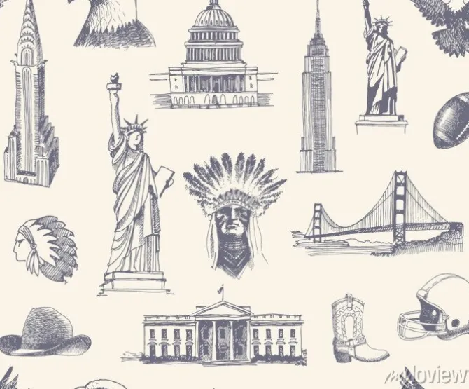 Tapeta: Jednolite tło z szkicami symboli usa