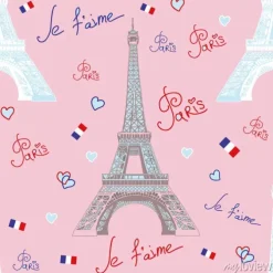 Tapeta: Jednolite wektora deseniu z wie? y eiffla na ró? owym tle