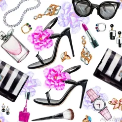 Tapeta: Jednolite wzór akwarela z różnymi akcesoriami kobiet