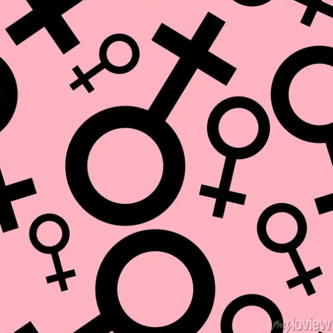 Tapeta: Jednolite wzór z czarnymi symbolami płci żeńskiej. samice oznaki