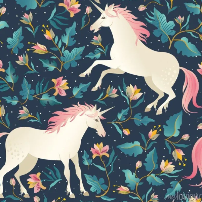 Tapeta: Jednolite wzór z pięknym jednorożce. wektor magiczne tło dla