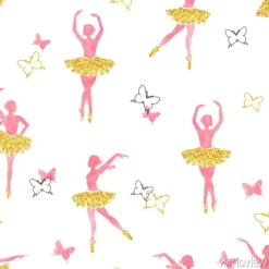 Tapeta: Jednolite wzór z taniec baleriny i motyle w akwarelą różowe i