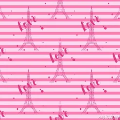 Tapeta: Jednolite wzór z wieży eiffla i love słowo na różowym tle paski.