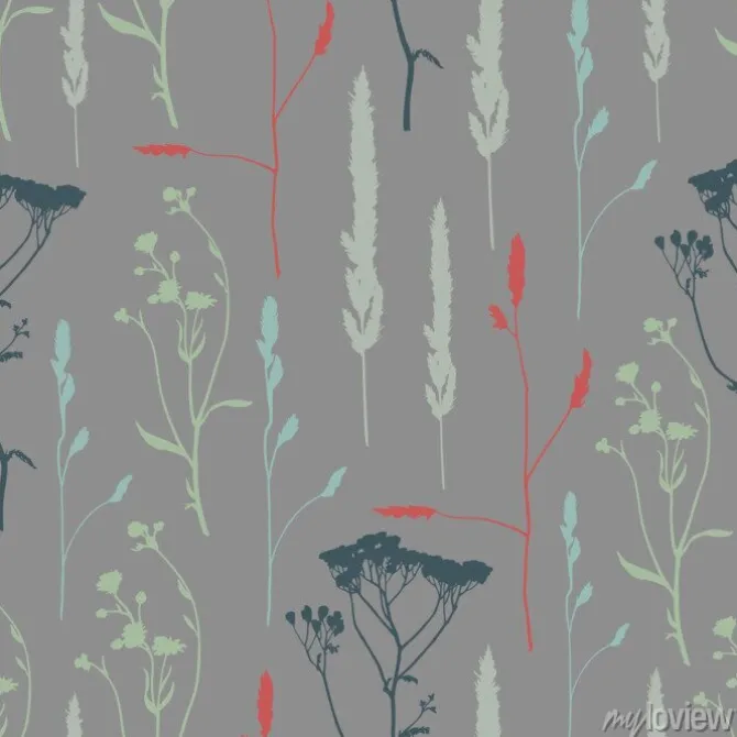 Tapeta: Jednolite wzór z ziół sylwetki. medow.