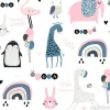 Tapeta: Jednolity wzór dziecinny z cute giragge, pingwina, tęczy, słonia,