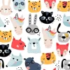 Tapeta: Jednolity wzór dziecinna z śmieszne twarze zwierząt. kreatywna