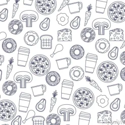 Tapeta: Jedzenie wzór w kolor niebieski sylwetka w białe tło wektor ilustracja