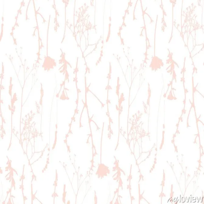 Tapeta: Łąka traw, ziół i kwiatów kontury wektor wzór.