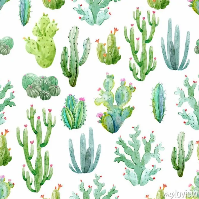 Tapeta: Kaktusy na akwarelowym wzorze