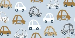 Tapeta: Kids handdrawn seamless pattern with colorful cars