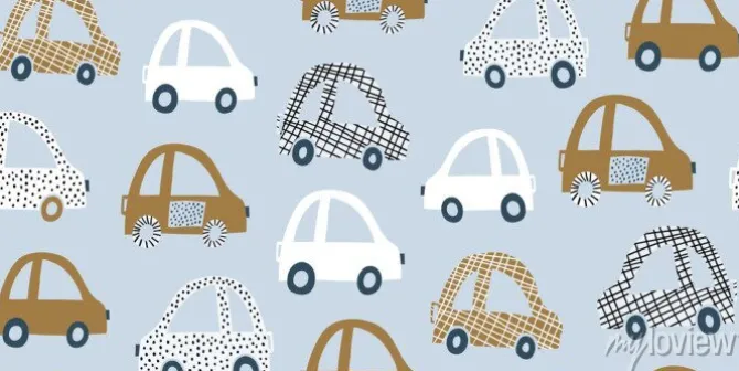 Tapeta: Kids handdrawn seamless pattern with colorful cars