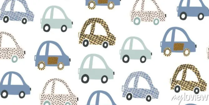 Tapeta: Kids handdrawn seamless pattern with colorful cars