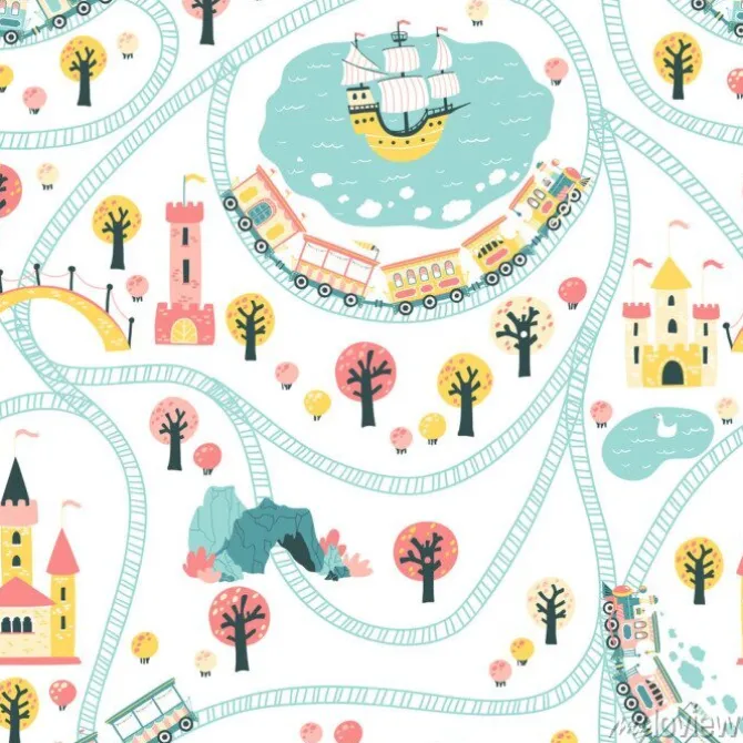 Tapeta: Kingdom seamless pattern. childrens vector illustration in scandinavian