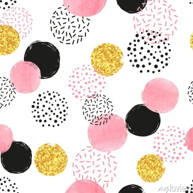 Tapeta: Kółka w kropki i kreski w różu i czerni