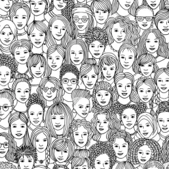 Tapeta: Kobiety - ręka rysujący bezszwowy wzór tłum różne kobiety od