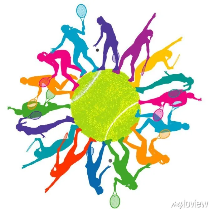 Tapeta: Kolorowe pojęcie tenis z sylwetki kobiety gra w tenisa