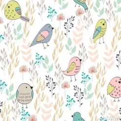 Tapeta: Kolorowe ptaszki i rośliny tworzące delikatny wzór