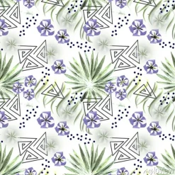 Tapeta: Kolorowy tropikalny wzór. liście palmy, kwiaty białe tło.