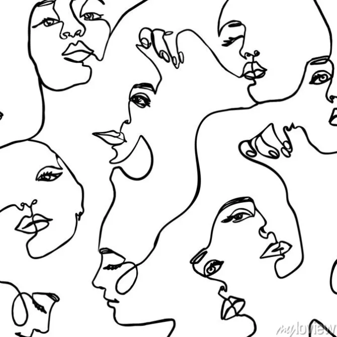 Tapeta: Konturowe twarze kobiet na białym tle