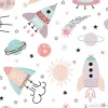 Tapeta: Kosmiczny wzór w pastelowe rakiety