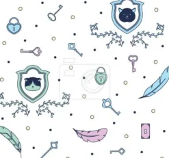 Tapeta: Koty pióra zamki klucze