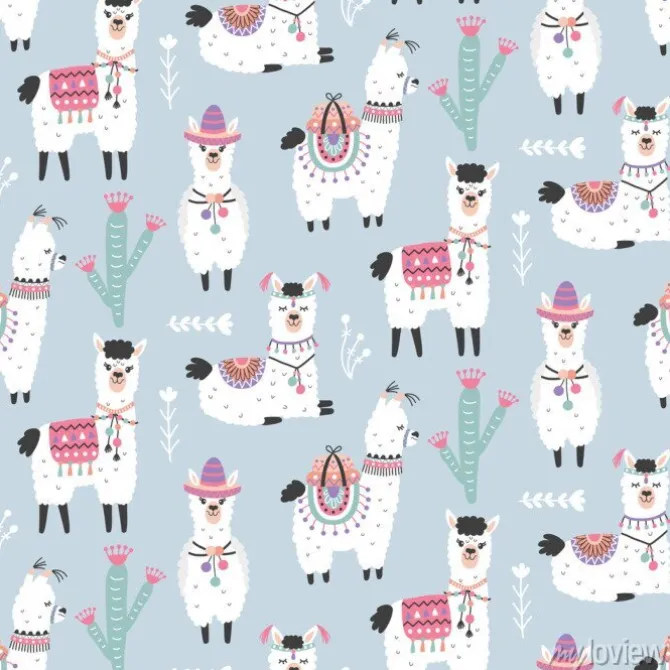 Tapeta: Kreskówka lamy alpaki wzór