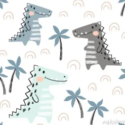 Tapeta: Krokodyla dziecka bezszwowy wzór. skandynawski ładny druk dinozaurów.