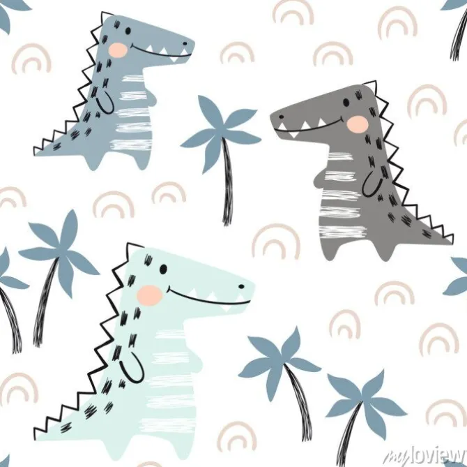 Tapeta: Krokodyla dziecka bezszwowy wzór. skandynawski ładny druk dinozaurów.
