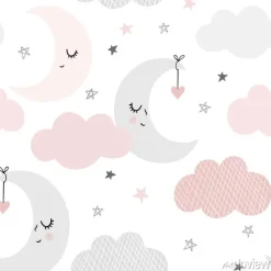 Tapeta: Księżyce i chmurki na pastelowym wzorze