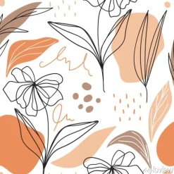 Tapeta: Kwiaty i liście na tle plam w stylu rysunkowym