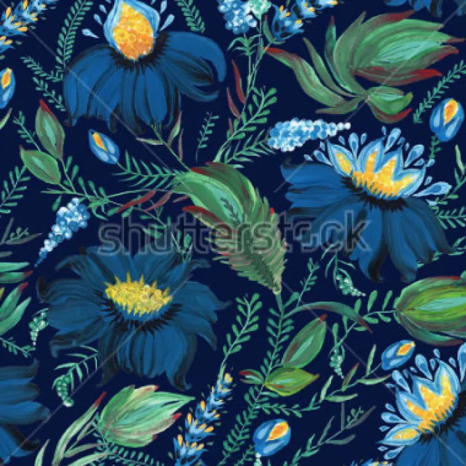 Tapeta: Kwiaty w odcieniach niebieskiego w stylu ukraińskim