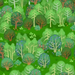 Tapeta: Las latem z jagodami / bez szwu deseń bajki lasu w lecie