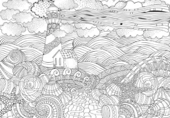 Tapeta: Latarnia morska i muszle, pejzaż morski.