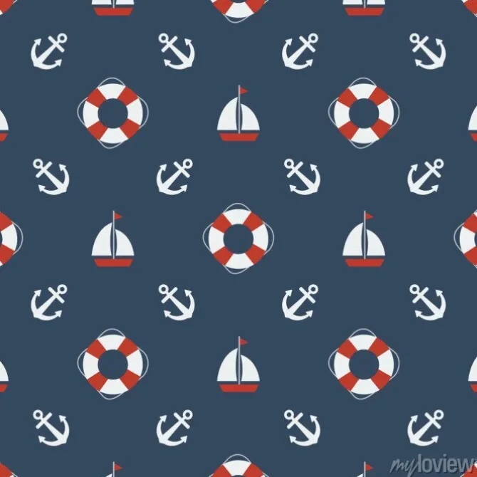 Tapeta: Lato bez szwu z koå,ami ratunkowymi. nautyczny wzór bez szwu