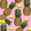 Tapeta: Lato bezszwowy wzór z pociągany ręcznie ananasem na różowym tle.