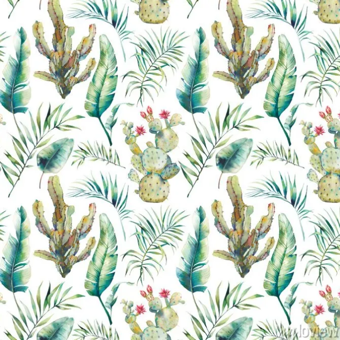 Tapeta: Lato palma, kaktus i banan pozostawia wzór. akwareli zieleni