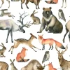 Tapeta: Leśne zwierzęta w stylu akwarelowym