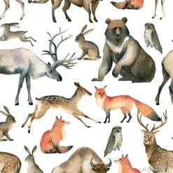 Tapeta: Leśne zwierzęta w stylu akwarelowym