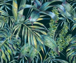 Tapeta: Liście tropikalne w odcieniach zieleni na czarnym tle