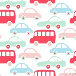 Tapeta: Śliczne kolorowe autobusy i samochody bez szwu tapety wzór.
