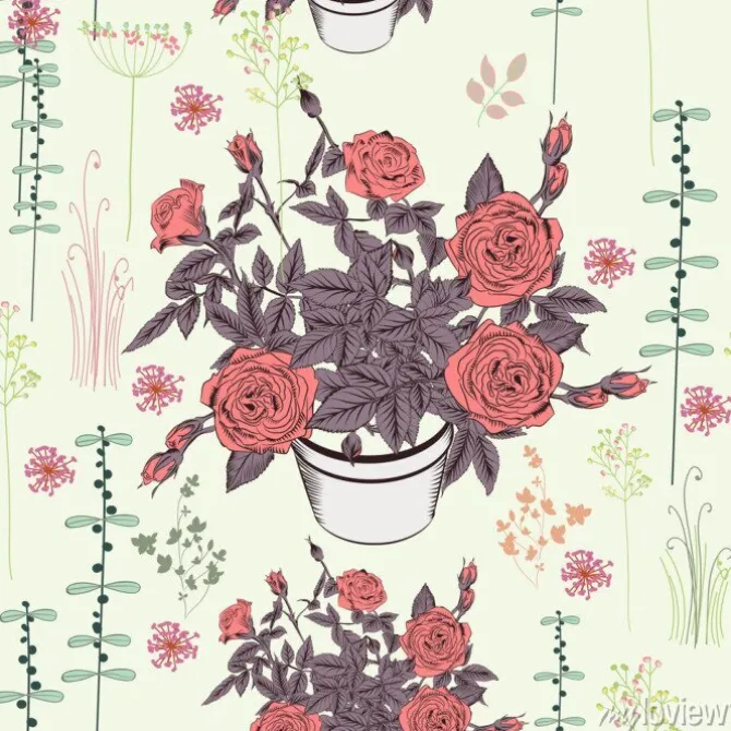 Tapeta: Ślicznej wektor róży kwiecisty wzór w wieśniaka stylu