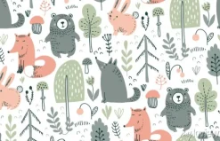 Tapeta: Liski misie i zajączki w lesie